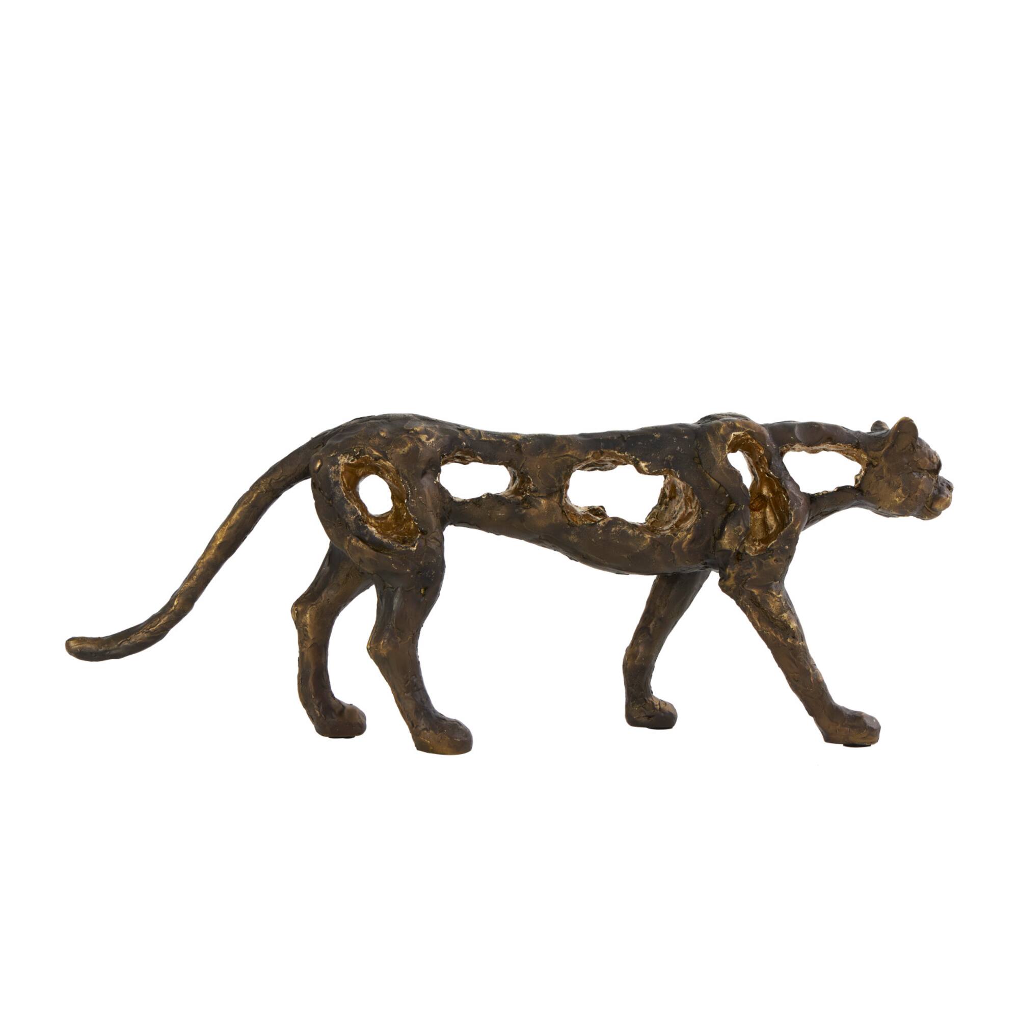 19" Bronze Leopard Distressed Textured Sculpture